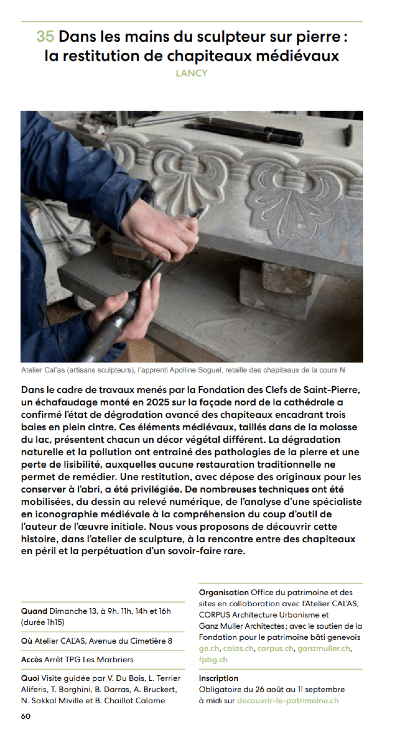 Article : Restauration de chapiteaux médiévaux de la cathédrale Saint Pierre de Genève